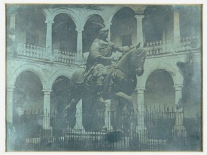 Daguerrotipo La Real y Pontificia Universidad De Mexico, monumento a Carlos IV el caballito, por Jean Prelier Dudoille, circa 1840
