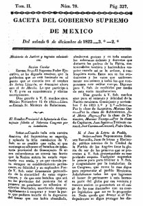 Gaceta Oficial del Supremo Gobierno de México, 6 de diciembre de 1823. Biblioteca Nacional de España.