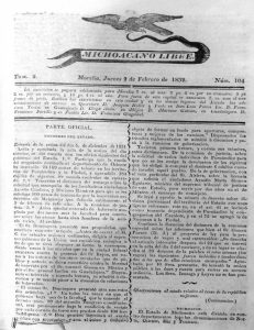 Michoacano Libre, del 2 de febrero de 1832, primera página